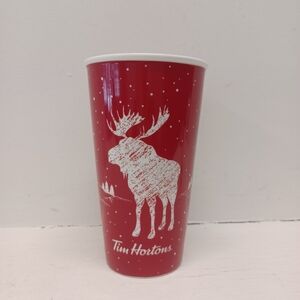 2018 Tim Hortons Ceramic Red Moose Tumbler With Red Lid Coffee Tea Cup Travel